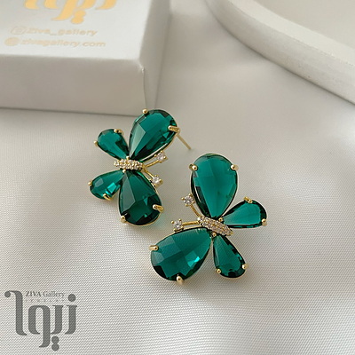 گوشواره پروانه ای نگین سبز ubl