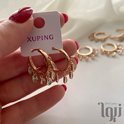 گوشواره حلقه ای آویز نگین ژوپینگ