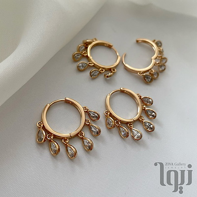 گوشواره حلقه ای آویز نگین ژوپینگ