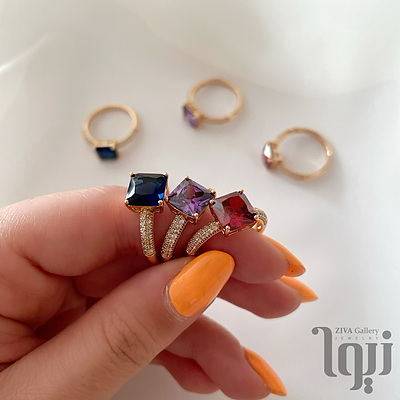 انگشترهای نگین رنگی مربع ژوپینگ